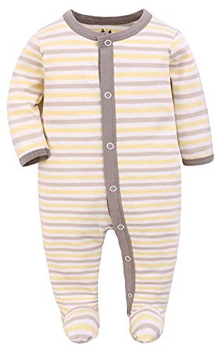 1PCS Baby Schlafstrampler Babychlafanzug Babyschlafsack Baumwolle mit Füßen mit knöpfen Gr. 56 62 68 für Junge Mädchen Neugborenen (gestreift, 68, Numeric_68)