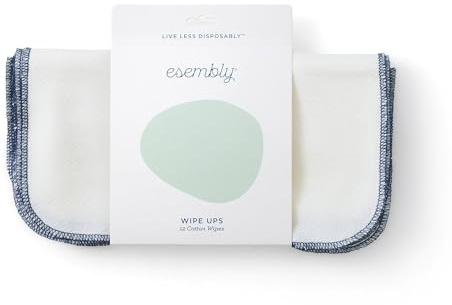Esembly Wipe Ups, Organic Cotton Reusable Baby Wipes, Soft and Sturdy Washable Cloth Diaper Wipes, One Size, 12-pk