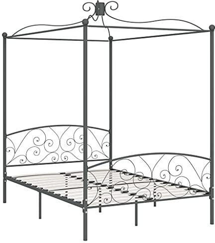 vidaXL Himmelbett Bettgestell Bett Doppelbett Metallbett Bettrahmen Lattenrost Schlafzimmerbett Schlafzimmermöbel Ehebett Grau Metall 120x200cm