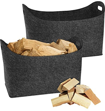 Aufun Filztaschen 2x Tasche aus Filz, Kaminholzkorb Filztasche Shopper Faltbar, Kaminholztasche, Holzkorb zur Aufbewahrung von Holz, Zeitungen, Kaminholz (55 x 30 x 40 cm, Dunkelgrau)