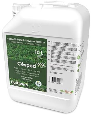 CULTIVERS Fertilizante Césped Ecológico de 10 L. Abono Líquido con Micronutrientes y Aminoácidos. Abono 100% Orgánico Césped más Verde, Fuerte y denso. No Produce Quemaduras