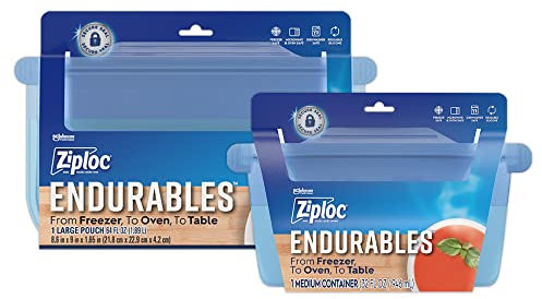 Ziploc Endurables Large Pouch And Medium Container, Reusable Silicone Bags And Food Storage Meal Prep Containers For Freezer, Oven, And Microwave, Dishwasher Safe