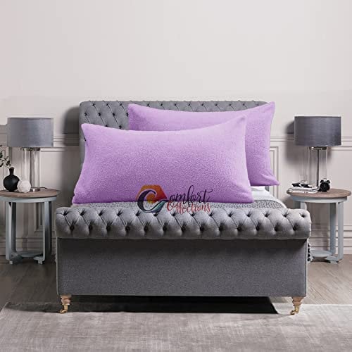 Teddy Fleece Pillow Case Cover Super Soft Cuddles Snug Warm and Cosy Lilac Pillowcase Pair 50cm x 75cm Approximate