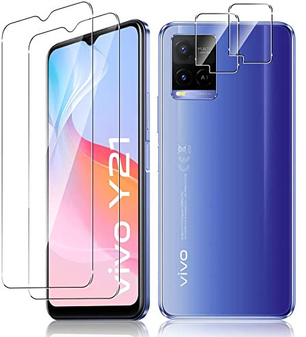 Vanrain Schutzfolie für VIVO Y21/VIVO Y21s/VIVO Y33s Panzer Schutz Glas, 2 Stück Panzerglas + 2 Stück Kamera Schutzfolie, HD-Klar 9H Schutzglas Kratzfest Folie Bläschenfrei Displayschutzfolie