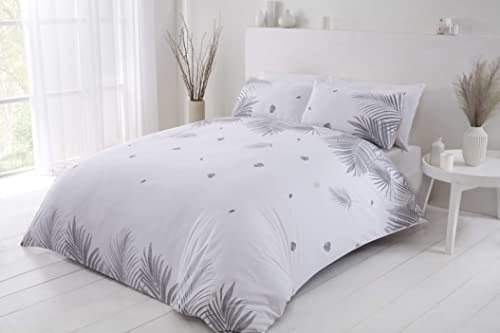 Rapport Home Furnishings Tropics Palm Tree Leaves Reversible Duvet Cover Set Bedding Set (King, Grey)