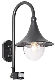 Qazqa classic-antique außen Wandleuchte, Außenlampe mit Bewegungssensor, Wandlampe für den Garten - Daphne - Schwarz, max. 15W, Geeignet für LED, 255cm, IP44, Rund