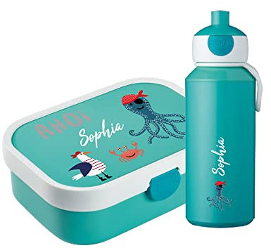 4youDesign Mepal Bento Box & Trinkflasche Set personalisiert Ahoi türkis – Geschenk für Kinder Weihnachten, Nikolaus, Geburtstag - Auslaufsicher – Brotdose 750ml, 400ml Flasche