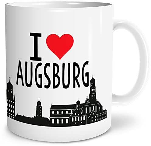 OWLBOOK® I love Augsburg Skyline Tasse mit Spruch Geschenke Geschenkideen als Erinnerung oder Mitbringsel von einer Reise für Männer und Frauen zum Geburtstag Keramik 300 ml