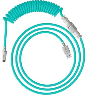 HyperX Coiled Cable - Cable en espiral para teclados, PET y nailon tejido, 1.37 metros, PC, conexión USB-C a USB-A, personalización y orden, Verde-Blanco