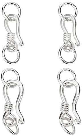 BENECREAT 4 Sets 925 Sterling Silver S-shaped Hook Clasp 2 Silver Jewelry Clasps 16.5/20mm S-shaped Hook and Eye Clasp Connector with Jump Ring for Jewelry Making Accessories