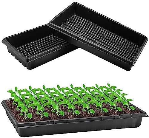 10 Stück 50,8 x 25,4 cm Pflanzen Anzuchtschalen mit Abflusslöchern – Schwarze Sämlinge Stopfen Tablett Hydrokultur Kunststoff Behälter Samen Starter ohne Löcher für Microgreens Blumen Sprossen