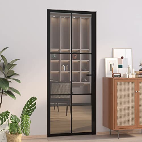 INLIFE Puerta interior 83 x 201,5 cm, vidrio templado negro y aluminio, 25 kg, 350565