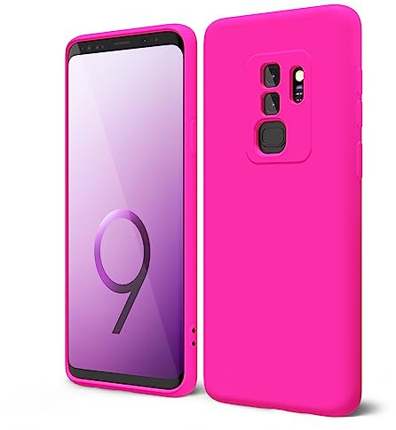 für Samsung Galaxy S9 Plus Silikon Case mit Kameraschutz, Ultra Dünn Bunt Handyhülle Mädchen, Einfarbig Handy Hülle Slim Schutzhülle, Matt TPU Weich Gummi Glatt Silikonhülle Bumper, Neon Pink