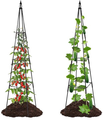 OTOSUNNY 4 FT Garden Trellis for Climbing Plants Outdoor, Metal Vine Support for Potted Plants Indoor, Vertical Garden Tower for Vegetables Flower Bean Pea Ivy Rose, 1 Pc, Black