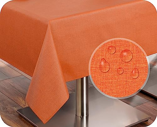BEAUTEX Tischdecke Leinenoptik wasserabweisend, Rund 140, Apricot | Pflegeleichte Tischwäsche aus 70 % Baumwolle und 30 % Polyester, waschbar bis 40 °C und mit hochwertigem Saum