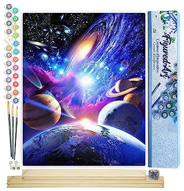 Figured'Art Peinture par Numéro Adulte Système Planétaire - Activité Manuelle Kit de Loisir Créatif DIY Numéro d'Art Complet - 40x50cm avec châssis en bois à monter