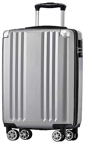 Merax Koffer Hartschalen-Koffer Trolley Rollkoffer Reisekoffer Handgepäck, TSA Zollschloss, 4 Rollen, Teleskopgriff, ABS-Material, M-56,5 * 37,5 * 22,5 cm, Silbergrau