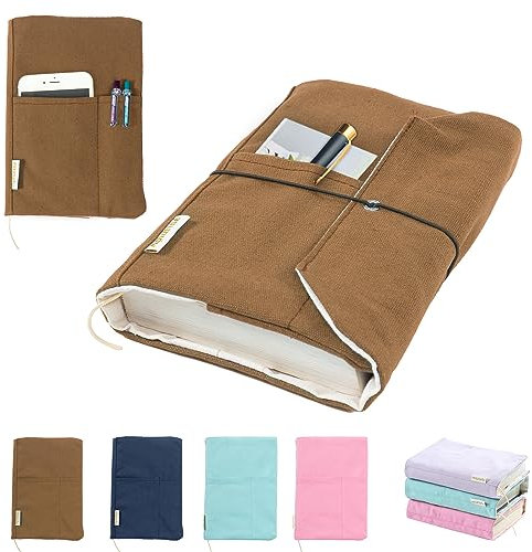 Buchhüllen aus Segeltuch, waschbar, Buchschutz, Buchumschlag für Taschenbuch-Romane, verstellbarer Bucheinband für Hardcover mit Taschen für Stift, Softcover-Bücher, Buchliebhaber-Geschenke