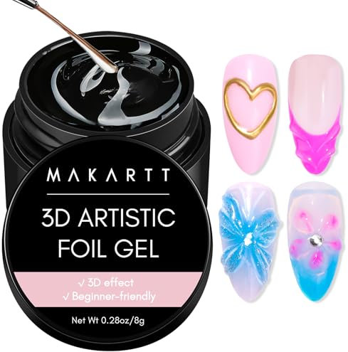 Makartt 3D Nail Gel Art Foil Kleber - 8g Transferfolie 3 in 1 Nägel uv gel für 3D-Gel-Nagelkunst Charm Nagel-Folien, lineares/Shell- / Ripple-Design-Nagelstudio DIY UV/LED Lampe