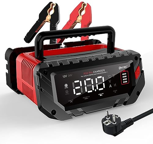 Haisito Caricatore più veloce per funzionamento manuale 12 V 24 V 20 A Car Battery Charger Smart Rapid Battery Charger, Car Motorcycle Trickle Charger per batterie agli ioni di litio fosfato AGM, gel,