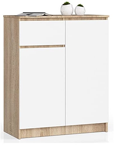 AKORD Kommode K80 80 cm | mit 2 Türen und 1 Schublade | für das Wohnzimmer | für das Schlafzimmer | für das Arbeitszimmer | Büro | B80 x H99 x T40 cm | Gewicht 42,25 kg | Sonoma Eiche/Weiß