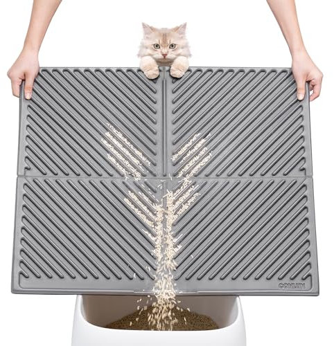 Conlun Cat Litter Mat,Arched Crossbar Design Litter Tray Mat for Trapping Litter,Single Layer Easy-to-Clean Litter Mats, Waterproof, Soft on Paws,Ideal for Mess-Free Homes(Grey,76x61cm)