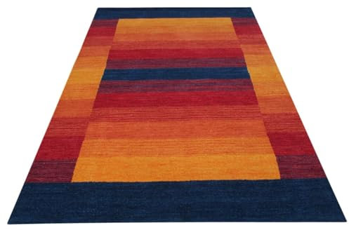 Teppich 100% Wolle 160X230 cm Gold Rot Blau Orientteppich Handgetuftet T815