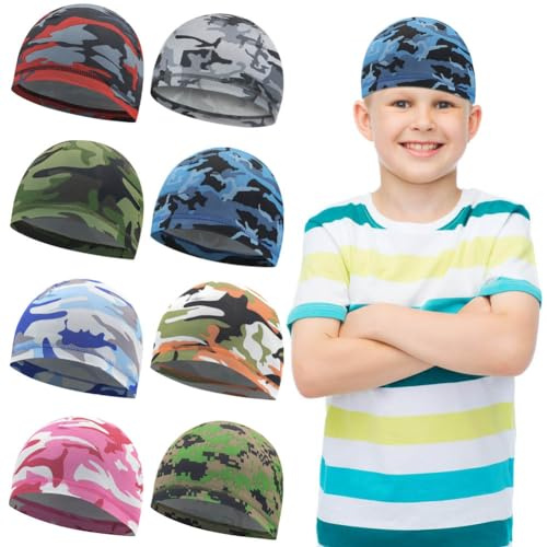 KABAKE 8Pcs Kids Helmet Liner Skull Cap Unisex Baby Beanie Cap Football Sports Wicking Cap Running Hat