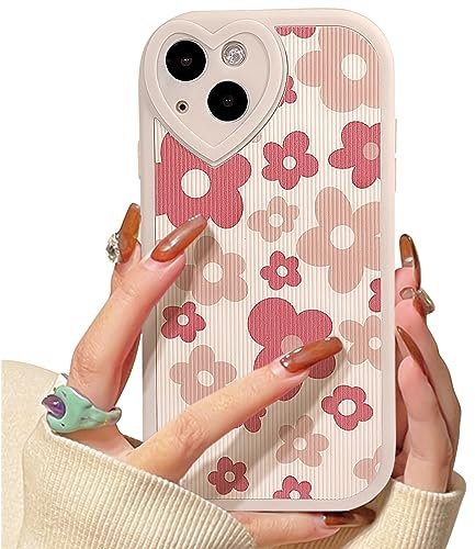 NITITOP Coque pour iPhone 14 Mignonne Motif de Fleur Rose Conception avec Lentille d'amour pour Femme Fille Doux Silicone Antichoc Étui Housse - Fleur Rose