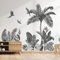 decalmile Stickers Muraux Palmier Noir Arbre Grand Autocollant Mural Feuilles Tropicale Plantes Oiseaux Décoration Murale Chambre à Coucher Salon Bureau