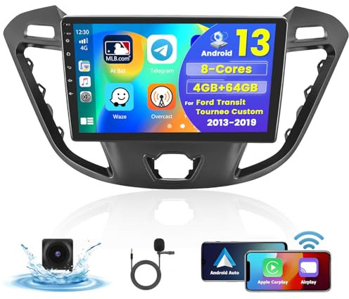 [8Cores 4G+64G] Hikity Autoradio Android 15 Für Ford Transit Tourneo Custom 2013-2019 9Zoll Touch Display Radio mit 1280 * 720 Pixel 32EQ FM RDS Wireless Carplay Android Auto GPS Navi Rückfahrkamera