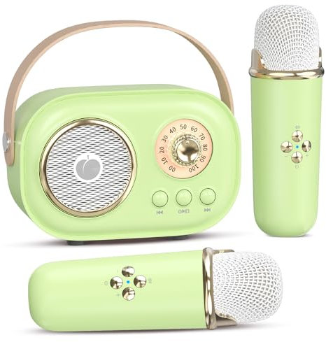 Mini Karaoke Machine for Kids Adults,Portable Bluetooth Speaker with 2 Wireless Microphones, Present Toys for Girls 3, 4, 5, 6, 7, 8+ Years Old Toddler Teens Birthday Family Home Party-Green