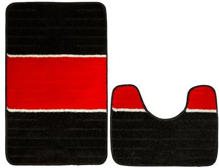 AKCILA COMO Bad Teppich Rot 50x80 + 40x60 cm|2-teiliges Set Badezimmerteppich|absorbierende Badematte bunt |Bad Vorleger waschbar|Rechteckig Badewanne Rutschfest|Badematten & Badteppiche|Bathroom Rug