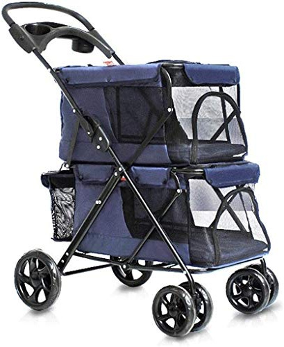 Haustier-Reise-Kinderwagen – Doppelter Hundebuggy für Katzen und Hunde – Faltbarer Jogger-Buggy – hält bis zu 20 kg – leicht und tragbar – 4 Räder