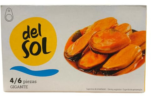 Mejillones En Escabeche Gigantes 120Gr, 4/6 Piezas Jugosos - Mejillones Escabeche En Lata | Del Sol | Conservas Perfectas para Sorprender y Combinar con Platos Preparados