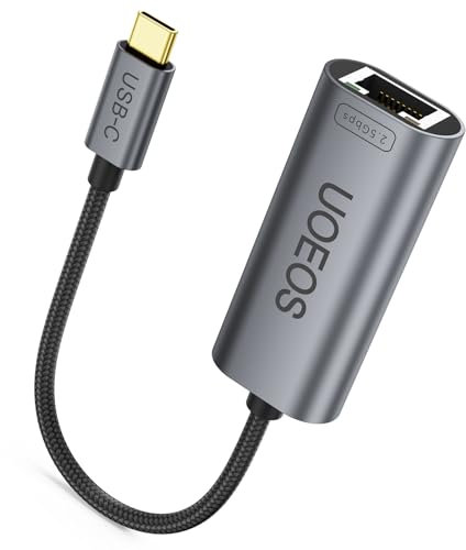 uoeos USB C to Ethernet Adapter, 2.5Gbps USB C to RJ45 Ethernet Converter, Thunderbolt 4/3 Compatible, 2.5G Ethernet Adapter for MacBook, iPhone 15/16 Pro Max, XPS, Surface, iPad Pro - Space Gray