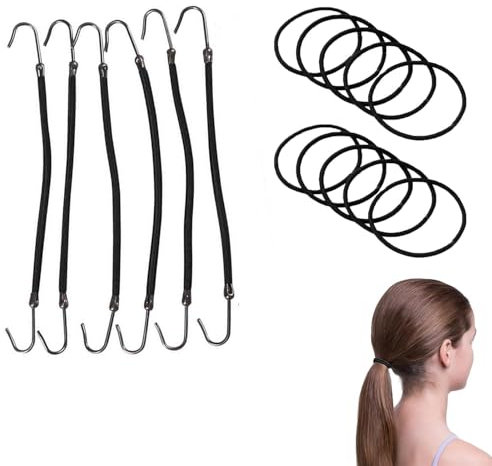 Ganci per Capelli Elastici,Ganci di Coda di Cavallo Clip,6Pezzi Elastici per Capelli con Chiusura con Gancetti per le acconciature a coda di cavallo delle ragazze delle signore,con 10 Elastici Capelli
