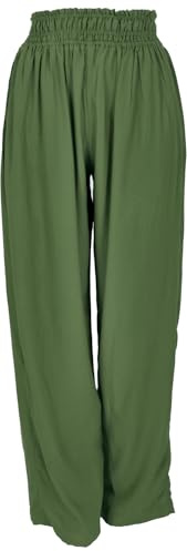 GURU SHOP Luftige Boho Hose, Weite Basic Sommerhose - Grün, Damen, Size:M