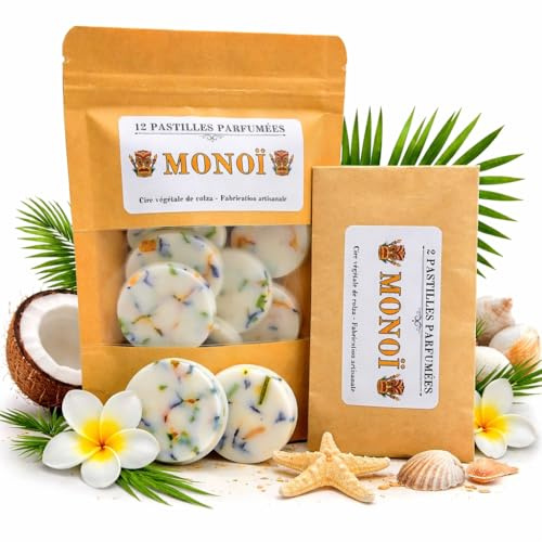 MONOÏ - Pastilles Parfumées, Cire Végétale de Colza, Fondants Parfumés pour Brûle Parfum, Senteur Monoï (12 Pastilles)