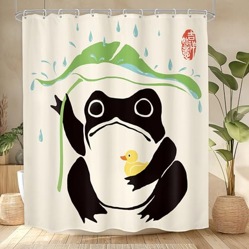 Lustiger Frosch asiatische Ente traditionell japanisch niedlich Badezimmer Duschvorhang-Set