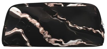 WURTON Black rose gold Marble Print Pencil Bag Makeup Pouch Pencil Cases with Zipper - Large Office Travel Adults