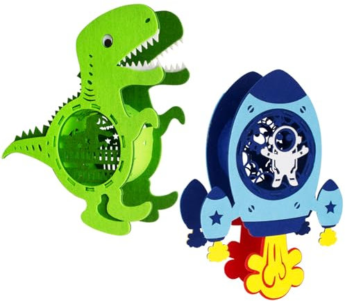 BOFUNX 2 Stücke Laterne Basteln Dinosaurier und Raumschiff für Kinder, Filz Laternenrahmen DIY Laterne für St. Martin Halloween Weihnachten Party