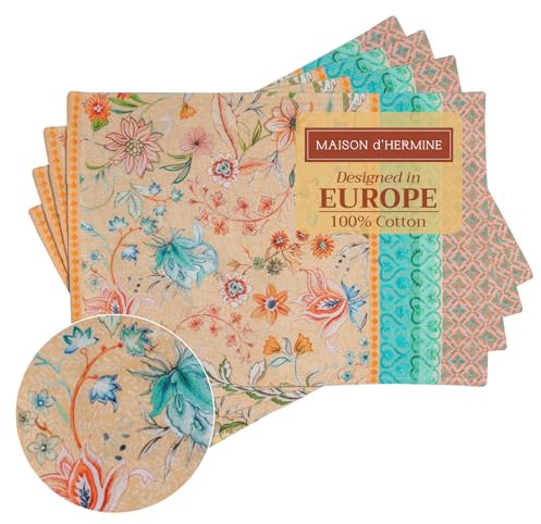 Maison d' Hermine Placemats Set of 4 Reusable 100% Cotton (33 CM x 48 CM) | Cloth Place Mats Washable Table Mats for Kitchen Dining Party Hotel Home Restaurant Spring Summer - Luxury Loft - Peach