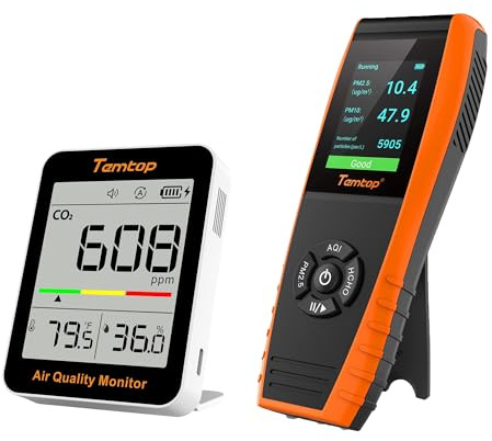 Temtop Air Quality Monitor Detects PM2.5 PM10 Formaldehyde TVOC AQI LKC-1000S+2ND with CO2 Monitor C1