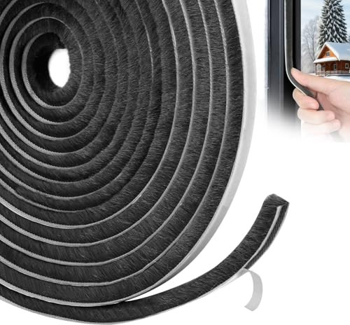 YOUSHARES Bürstendichtung Selbstklebend, 6M 9MM*9MM Tür Dichtung Türen/Fenster Rahmen, Fenster Abdichten, Dichtungsband Fensterdichtung Türdichtung Schalldämmung Kälteschutz, Schwarz