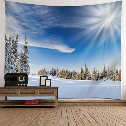 Calefee Wandbehang Groß 300 x 256, Wandteppich Deko Teppich Polyester, Tapisserie Winter Naturszene Bäume, Schnee