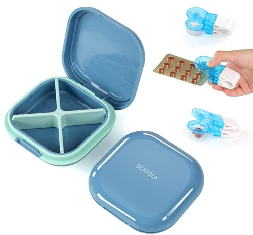 AOOWU Tablettenbox 7 Tage, Pillendose 4 Fächer, Medikamentenbox Klein Handlicher mit Großen Separaten Fächern für Medikamente,Vitamine, Fischöl usw,Tablettenspender für Reise und Tägliches (Blau)