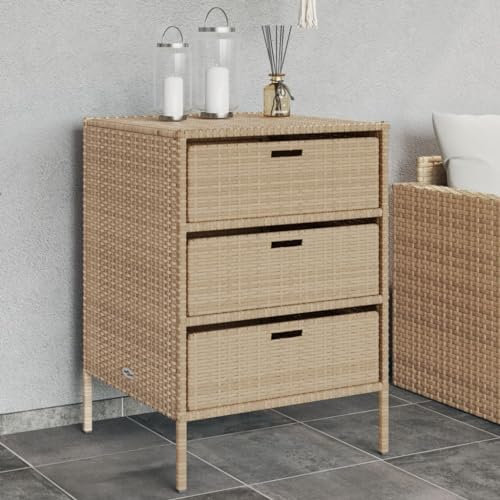 Generisch Gartenschrank Beige 55x59x80 cm Poly Rattan,jiangboyue-365554