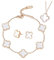 TOFBS Vierblättriges Kleeblatt Schmuckset für Damen und Mädchen 18K Roségold Plattiert Edelstahl Zweiseitig Grün Schwarz Anhänger Halskette Ohrstecker Armband Emaille Schmuck Set (Weiß)