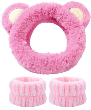 1 Bandeau En Peluche Et 1 En Face Du Bracelet, Serre-Tête Dessin Animé, Serre-Tête Jet Non Écrémé, Adapté Au Lavage Du Visage, Au Maquillage, Aux Soins De La Peau